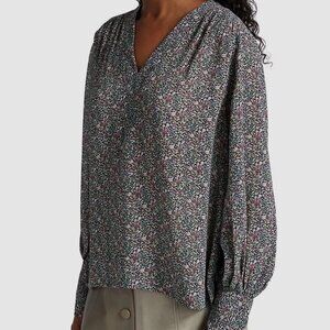 Ganni Women's Long-Sleeve Crepe Floral Print Blouse Top